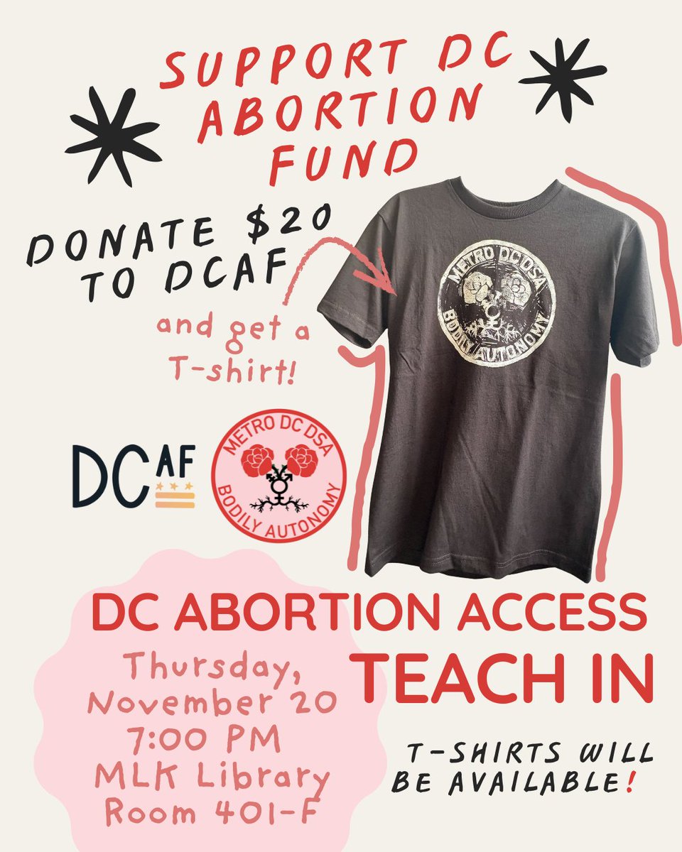 bawg_mdcdsa's tweet image. 🌟BAWG&apos;S GOT MERCH!🌟

This Thursday, join the Bodily Autonomy Working Group and Political Education Working Group at our DC Abortion Access Teach-In! 

RSVP: bit.ly/BAWGTeachIn
Donate $20 for a free shirt! bit.ly/BAWG_FUNDRAISER