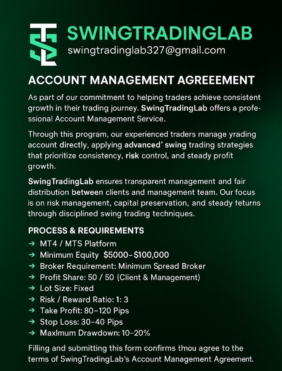 swingtradingla5's tweet image. Grow your trading account with SwingTradingLab.
No need to send your money to anyone  deposit on your trading account, send me your details, and let’s #SetAndForget 

DM: On X
📧 swingtradinglab327@gmail.com
🌐 t.me/Alexg_desk

#Account_management #forex #swingtradinglab