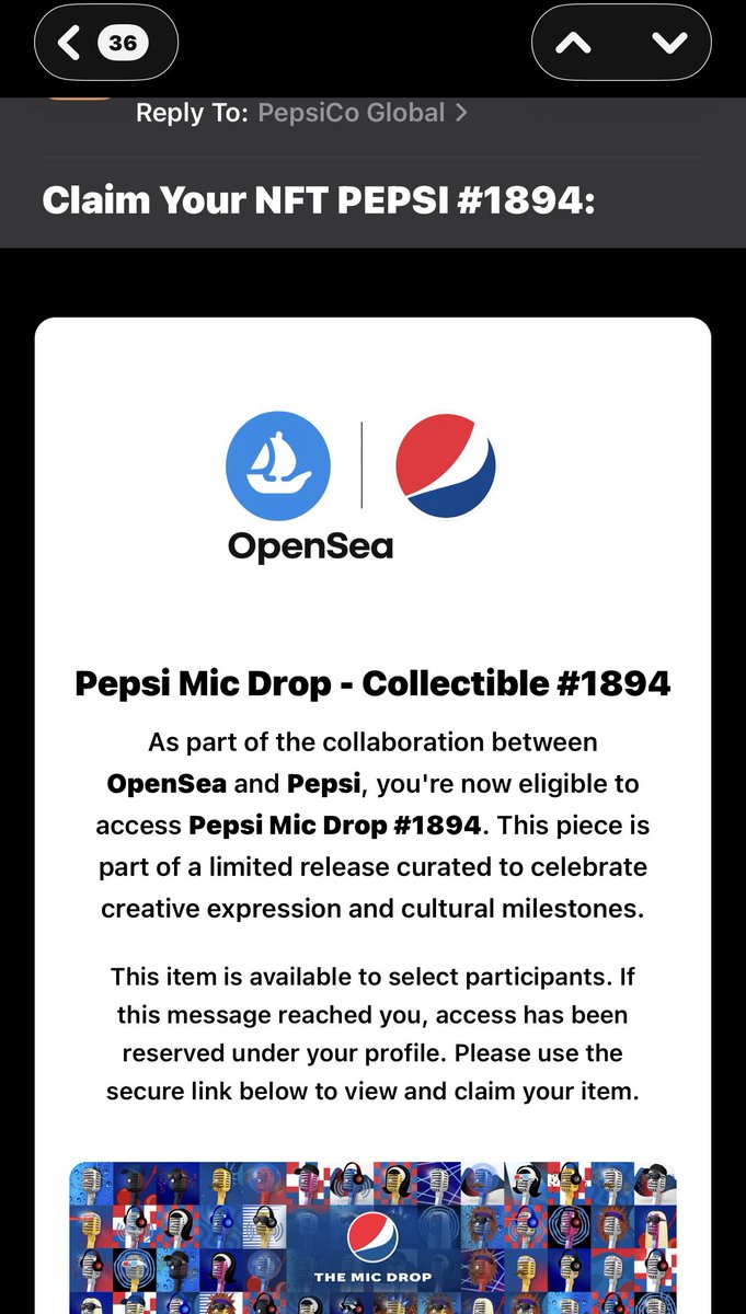 🚨 SCAM ALERT 🚨

This email about <a href="/opensea/">OpenSea</a> x <a href="/pepsi/">Pepsi</a> NFT is FAKE!