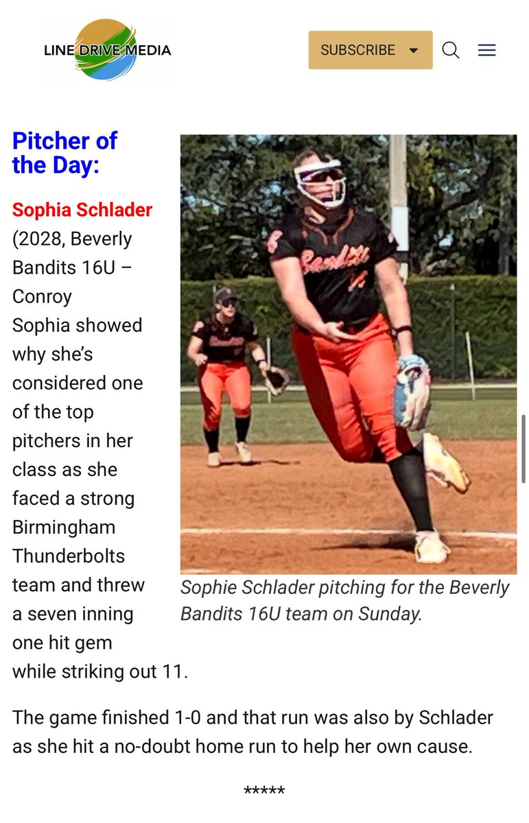 SophiaSchlader's tweet image. Thank you @LineDsoftball for taking time to watch us last weekend! We appreciate the coverage and everything you do for the softball world! So much fun competing with and against the best!!!

Let’s Go Demi! @Demilotus7 

@BillConroy60534 @Bandit16uConroy @DemariniBandits…