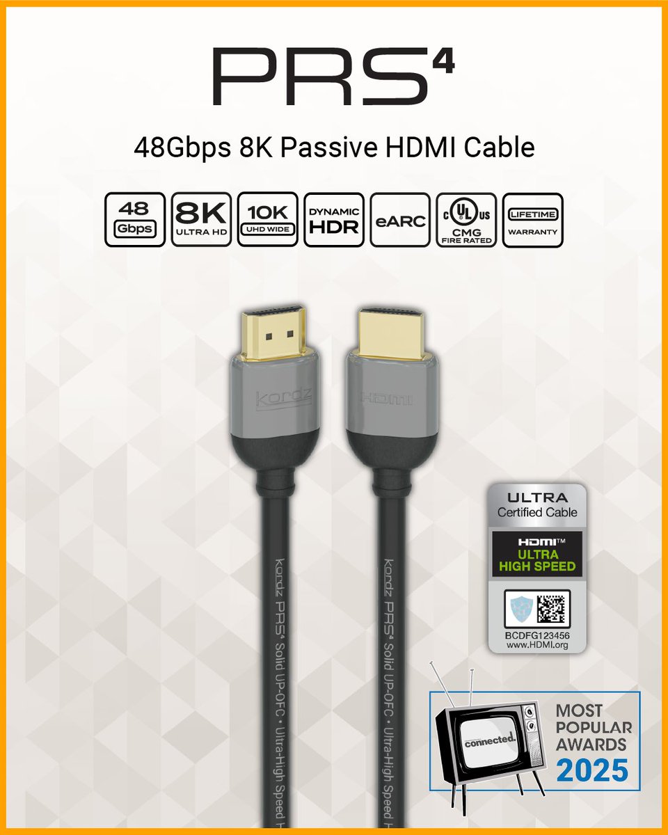 KordzAustralia's tweet image. Kordz&apos; PRS⁴ Passive HDMI Cables deliver Certified Ultra High-Speed 48Gbps performance from 0.5m-9m passively, supporting the latest HDMI 2.1b features.

Experience seamless 8K installations with Kordz PRS4 48Gbps Passive HDMI Cable&amp;gt;bit.ly/49jNqpH

#KordzAU #HDMI #48Gbps