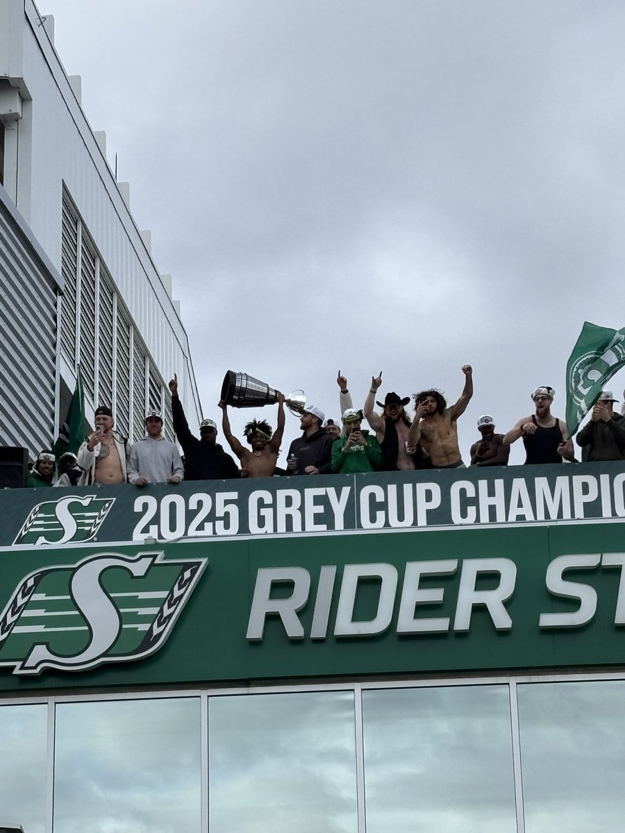 Looks like the boys haven’t stopped celebrating since the final whistle of their big victory last night! Very proud of this team! #GreyCupChampions #RiderPride