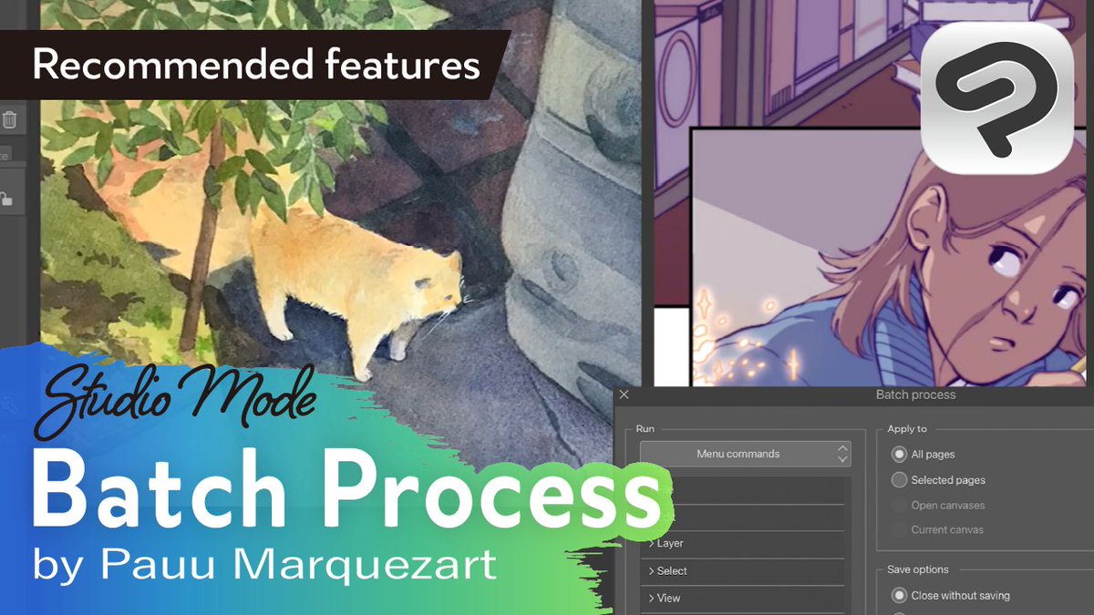 clipstudiopaint's tweet image. New video alert📺

✨CSP recommended feature✨
Reduce your workload with the Batch Process tool
youtu.be/u7UNAFH0znk

Learn how to set up the Batch Process tool for repetitive tasks in this video. Pauu teaches how to use it to add filters, export multi-page works, and more in…