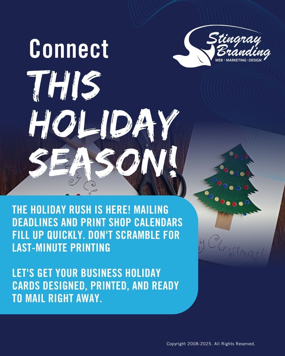 stingraychs's tweet image. Ready to truly Connect THIS HOLIDAY SEASON? 🎄

Let's get your custom business Holiday Cards designed, printed, and ready to mail right away.

Contact us now to beat the deadlines and ensure your clients feel appreciated! bit.ly/3Cj7vKh

#HolidayCards #ClientLoyalty