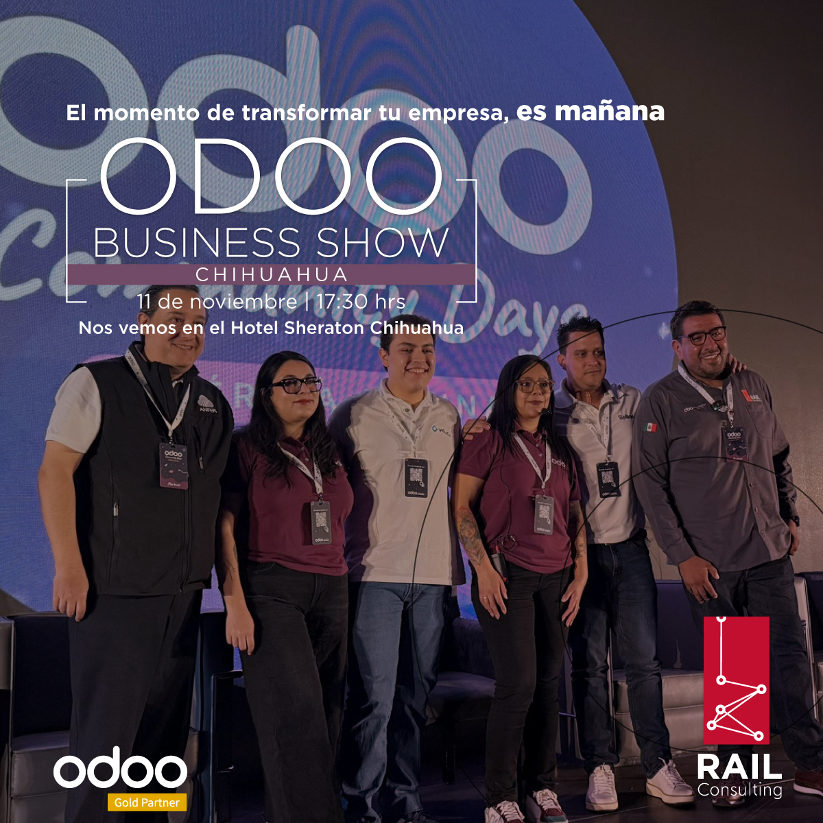 RailConsulting's tweet photo. ¡Te esperamos mañana! 🚀
El evento @Odoo #BusinessShow #Chihuahua arranca este 11 de noviembre y @RailConsulting estará presente como patrocinador y #partnerGold de #Odoo, mostrando cómo convertir la tecnología en resultados concretos
👉🏻https://t.co/dV6xMyY6I5 https://t.co/MUKhSHn2F9