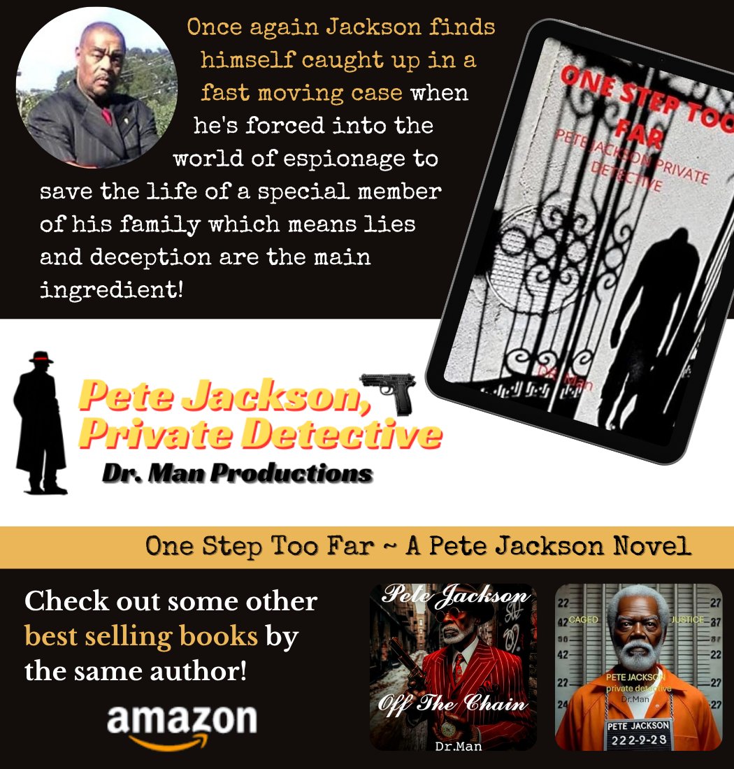 Enjoying Reading:   

ONE STEP TOO FAR:
Pete Jackson Private Detective 
by Dr. Man <a href="/drmanproduction/">Dr. Man</a> <a href="/mystery_ol/">Mystery Authors Overlord w/Malcom Ames</a> @fiction_ol @bookslafayette <a href="/wh2r_ol/">We♥️2Read w/Anna Zeldrig</a> <a href="/authors_ol/">Author Overlord</a>

#WritingCommunity #CrimeFiction
Buy Direct: amzn.to/47h7nw1