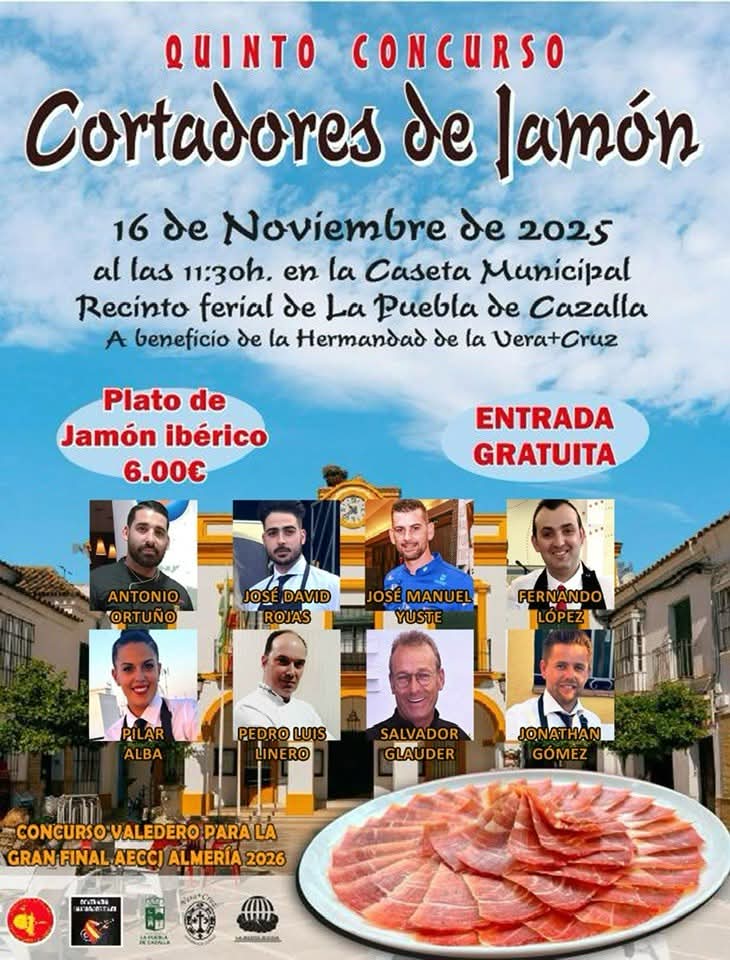 🟢V CONCURSO DE CORTADORES DE JAMÓN🟢

Este domingo 16 de noviembre tenemos cita en la celebración del V CONCURSO DE CORTADORES DE JAMÓN en la Caseta Municipal a partir de las 12:00 horas. 
También contaremos con servicio de bar por parte de nuestra Hermandad.
Os esperamos.