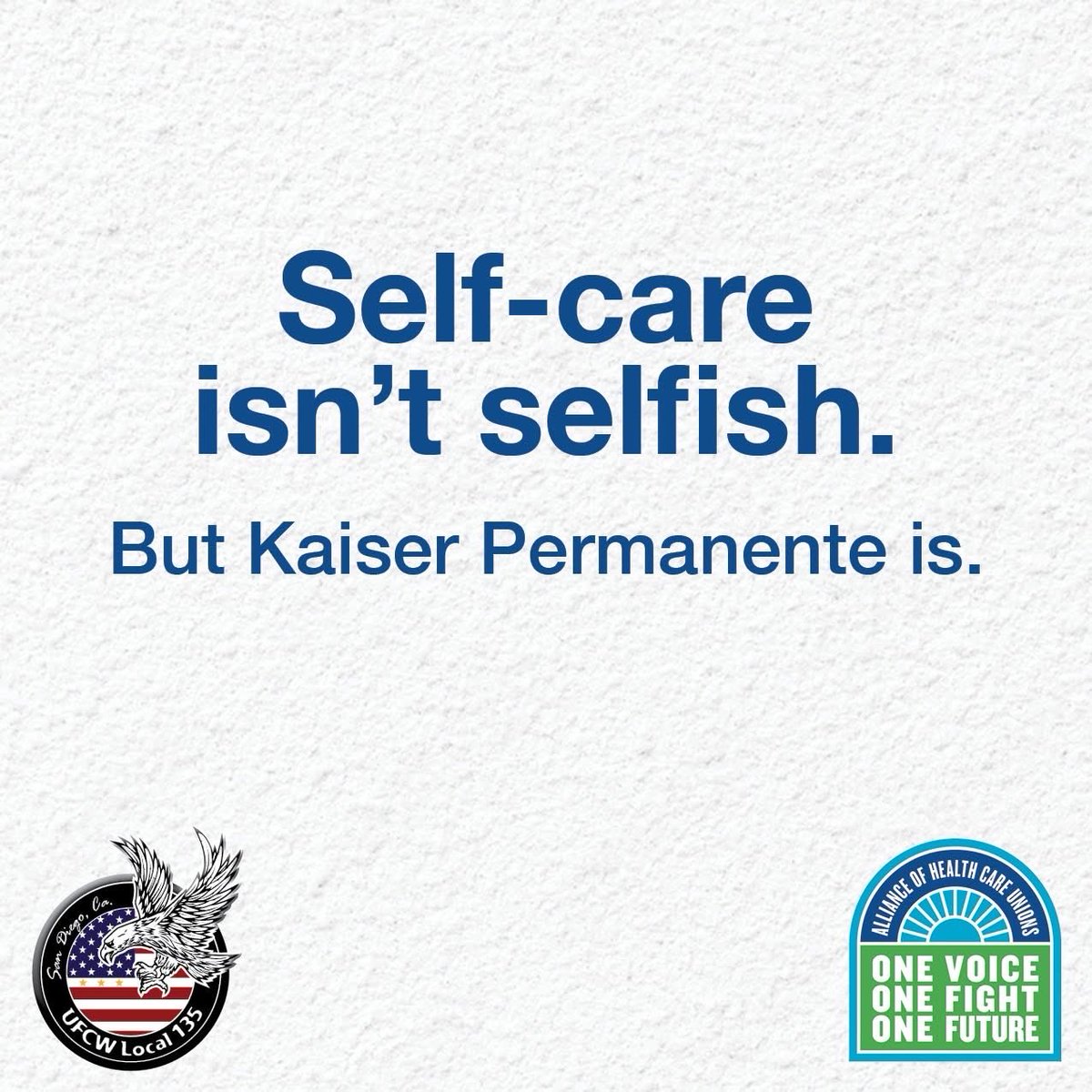 UFCW135's tweet image. Kaiser Permanente is placing the burden on workers to practice self-care while neglecting the conditions that make self-care and self-compassion possible.. 🩺
#OneVoiceOneFightOneFuture #OneAlliance ✊🏻✊🏼✊🏽✊🏾