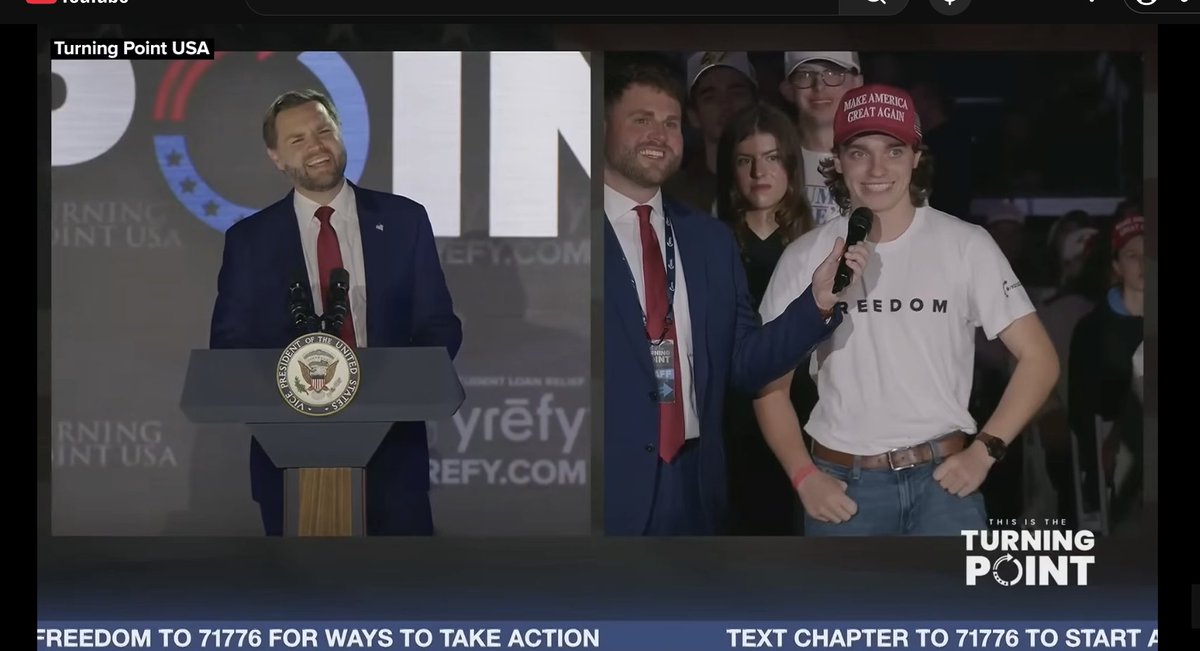 astradisastra's tweet image. Torturing myself by watching Vance's Ole Miss q&amp;amp;a. Everyone got  riled up about the hug, but look at this kid flashing a white power symbol and the VP guffawing.