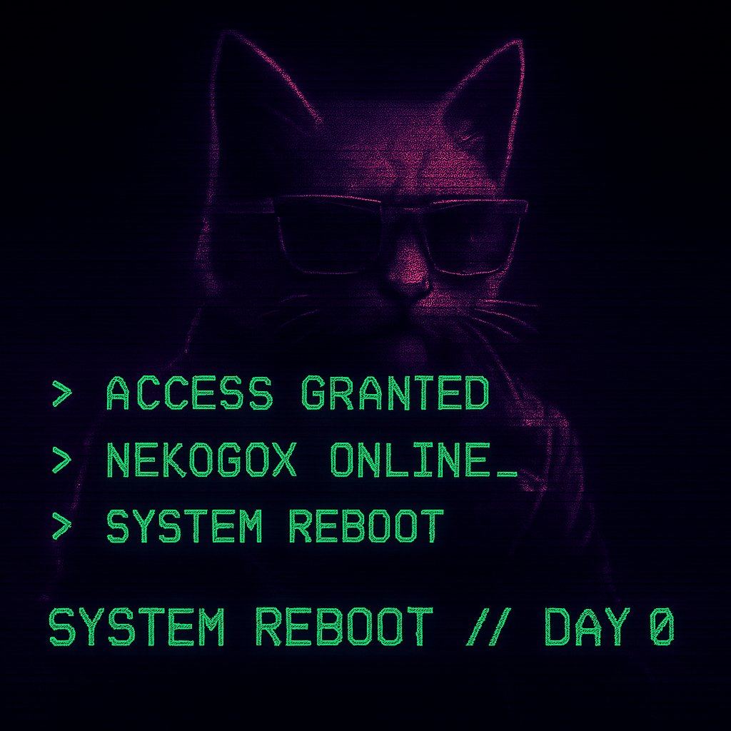 nekogox's tweet image. 💾⚡🐾  
ACCESS GRANTED // SYSTEM REBOOT  
NekoGoX is online.  

&amp;gt; DAY 0 — THE CHAOS BEGINS  

#NekoGoX #SystemReboot #BaseChain #MemeCoin #cyberpunk