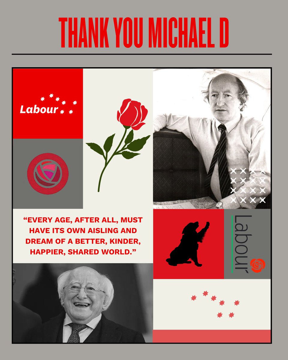 Thank you President Michael D Higgins 🌹

As President, you have represented the best of us. Inspiring us with his wisdom, courage and voice over the past 14 years.

We wish you and Sabina all the best for the coming years.