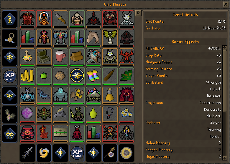 GeneralTapOSRS's tweet photo. I dabbled a bit with Grid Master here and there; got a couple cosmetic items. Really looking forward to Sailing though. 1 week to go! 😃 https://t.co/ux79TdPrW6