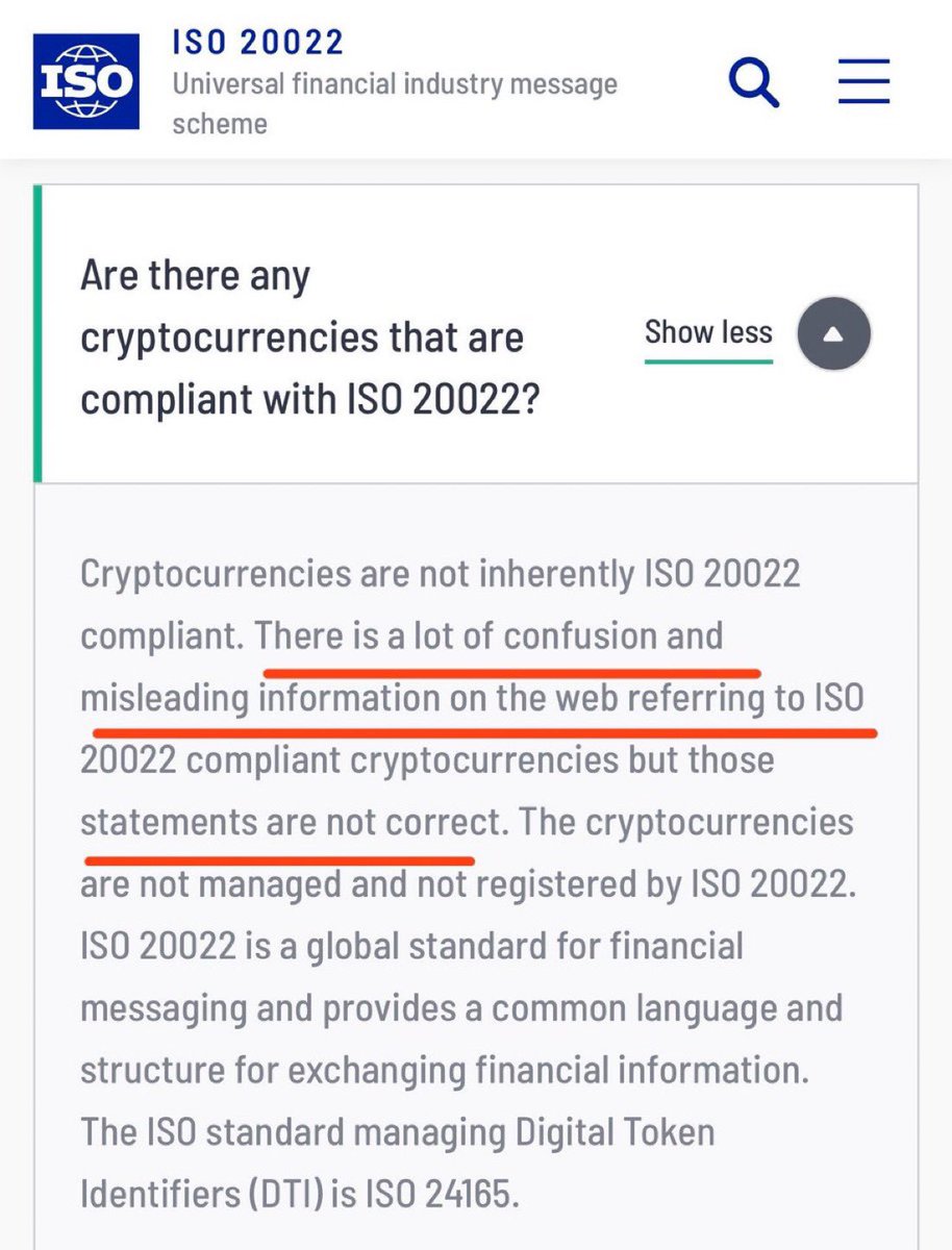 Friendly reminder: XRP and ADA are not ISO20022 compliant. No Cryptocurrency  is.