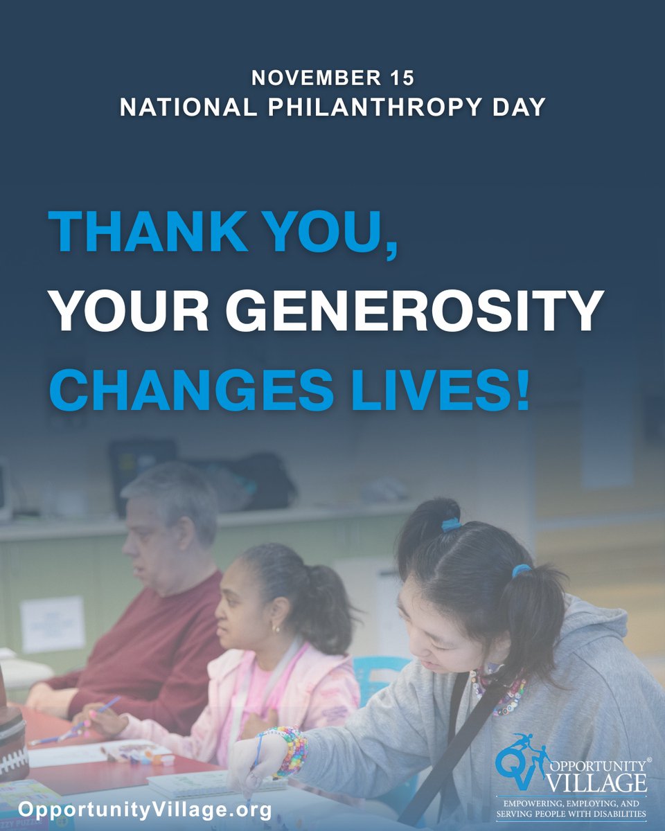 Happy National Philanthropy Day! 🎉

Did you know that nearly 70% of our funding comes from incredible people like you? 

Your donation today ensures our mission continues to grow and positively impact lives. 

👉️ #Donate now opportunityvillage.org/get-involved/d…

#NationalPhilanthropyDay