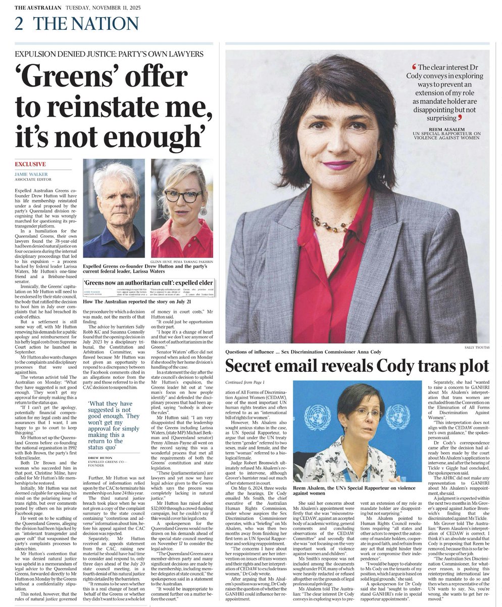 Labor made a big deal about Anna Cody being appointed on merit, yet the Sex Discrimination Commissioner <a href="/AusHumanRights/">Australian Human Rights Commission</a> pretends not to understand the term ‘biological men’ and wants to end the tenure of a woman who does <a href="/UNSRVAW/">Reem Alsalem UNSR Violence Against Women and Girls</a> 
Disgraceful <a href="/MarkDreyfusKCMP/">Mark Dreyfus</a> <a href="/SenKatyG/">Katy Gallagher</a> <a href="/bec_white/">Rebecca White</a>