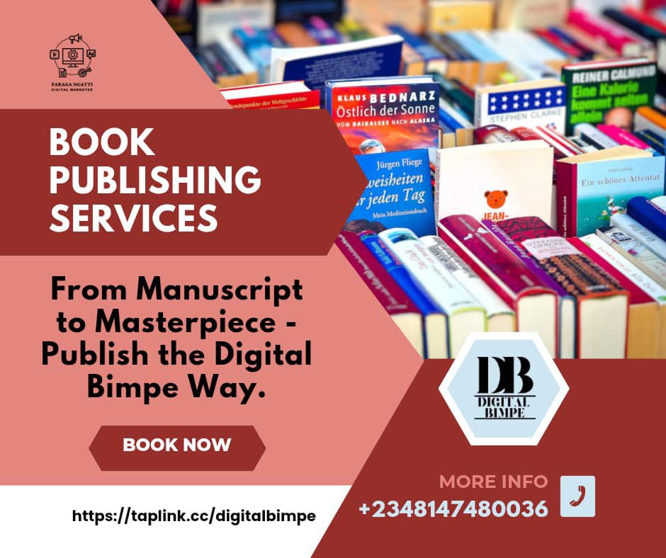Every writer carries a world inside them — a world of ideas, lessons, and emotions waiting to be shared.
Writing your book is an act of courage, but publishing it? That’s how you build a legacy that lasts beyond the page.

At Digital Bimpe, we know someone out there is waiting