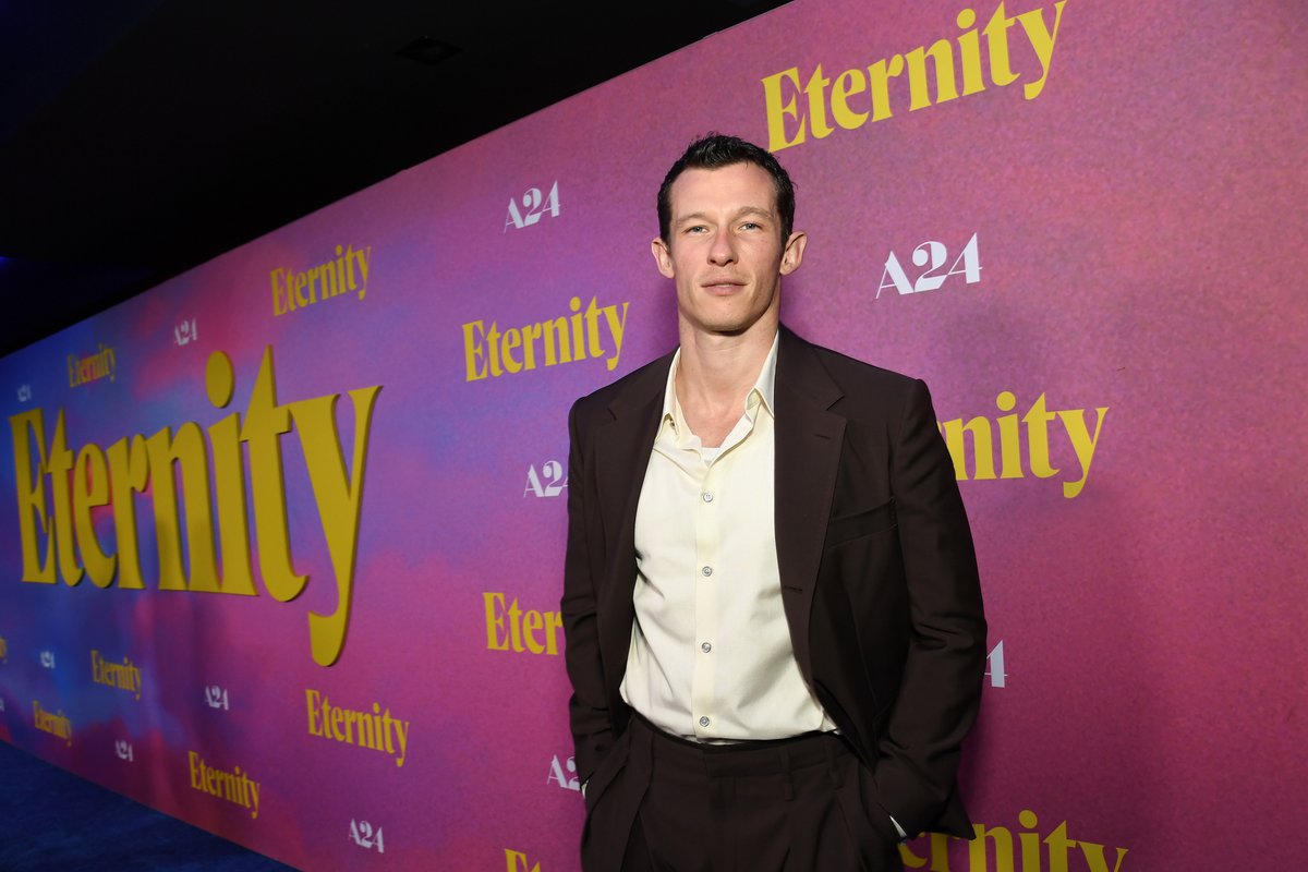 A24's tweet image. Drop dead gorgeous at the ETERNITY premiere in NYC.