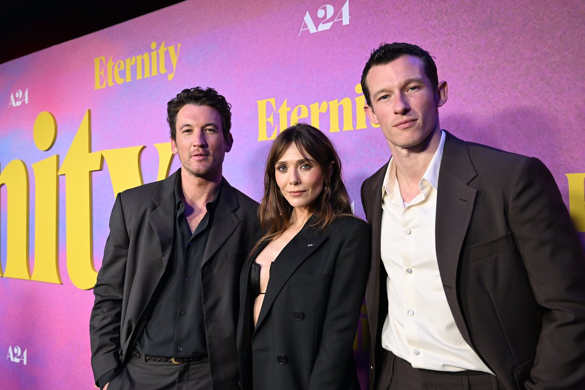 A24's tweet image. Drop dead gorgeous at the ETERNITY premiere in NYC.