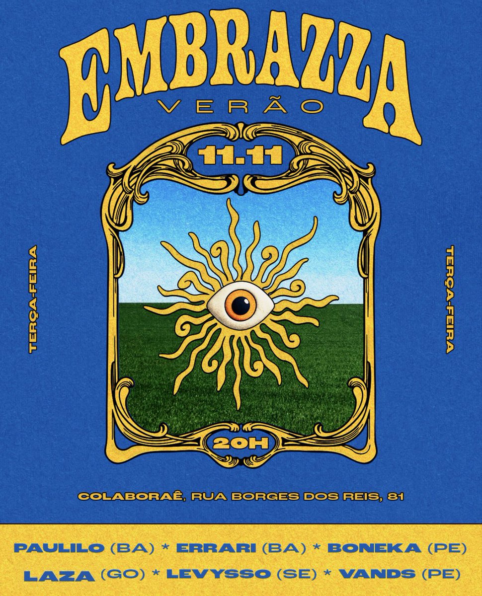 Ainda não acabou, tá?? Amanhã tem ressaca da Embrazzaa no Colaboraê 
comigo, <a href="/ahpaulilo/">ah cerveja + geladah 🏳️‍⚧️</a> <a href="/lazamusic/">LAZA</a> <a href="/vands__/">vândalo</a> <a href="/bunekona/">BAILE DA BONEKA</a> e <a href="/l3vysso/">é o levysso 🧙🏾</a>, misturando Bahia, Sergipe, Goiás e Pernambucooo

Shot: shotgun.live/events/embrazz…