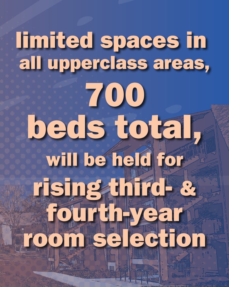 DYK on this year's housing app: 
* the deadline is Dec. 1; you have until Feb. 15 to cancel
* apply by Dec. 1 and receive your Jan. selection timeslot before exams
* a limited number of upperclass beds will be saved for 3rd and 4th year room selection  

housing.virginia.edu/upperclass-hou…
