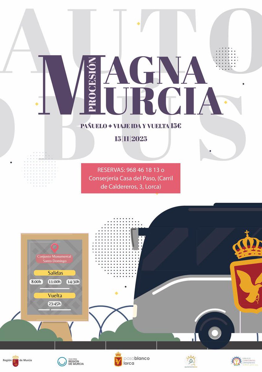 ℹ 𝗜𝗻𝗳𝗼𝗿𝗺𝗮𝗺𝗼𝘀 𝗾𝘂𝗲 𝗲𝗹 𝗽𝗹𝗮𝘇𝗼 𝗽𝗮𝗿𝗮 𝗮𝗽𝘂𝗻𝘁𝗮𝗿𝘀𝗲 𝗮 𝗹𝗼𝘀 𝗮𝘂𝘁𝗼𝗯𝘂𝘀𝗲𝘀 𝗱𝗲𝗹 𝗣𝗮𝘀𝗼 𝗕𝗹𝗮𝗻𝗰𝗼 𝗽𝗮𝗿𝗮 𝗶𝗿 𝗮 𝗹𝗮 𝗣𝗿𝗼𝗰𝗲𝘀𝗶𝗼́𝗻 𝗠𝗮𝗴𝗻𝗮 𝗱𝗲 𝗠𝘂𝗿𝗰𝗶𝗮, 𝘁𝗲𝗿𝗺𝗶𝗻𝗮 𝗲𝘀𝘁𝗲 𝗺𝗮𝗿𝘁𝗲𝘀 𝗱𝗶́𝗮 𝟭𝟭, 𝗮 𝗹𝗮𝘀 𝟭𝟵 hrs