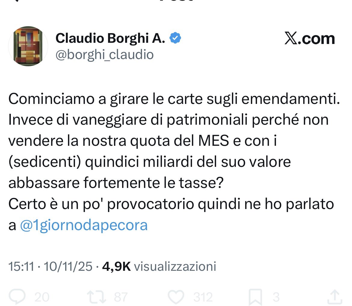 Secondo questo “fenomeno” abbassare di 15 miliardi le tasse sarebbe una “forte diminuzione”.

Le entrate fiscali nel 2024 sono state 676 miliardi. 15 miliardi sono poco più del 2%…

All’Italia servono manovre espansive da 300 miliardi l’anno in su, per più anni, per uscire dalla
