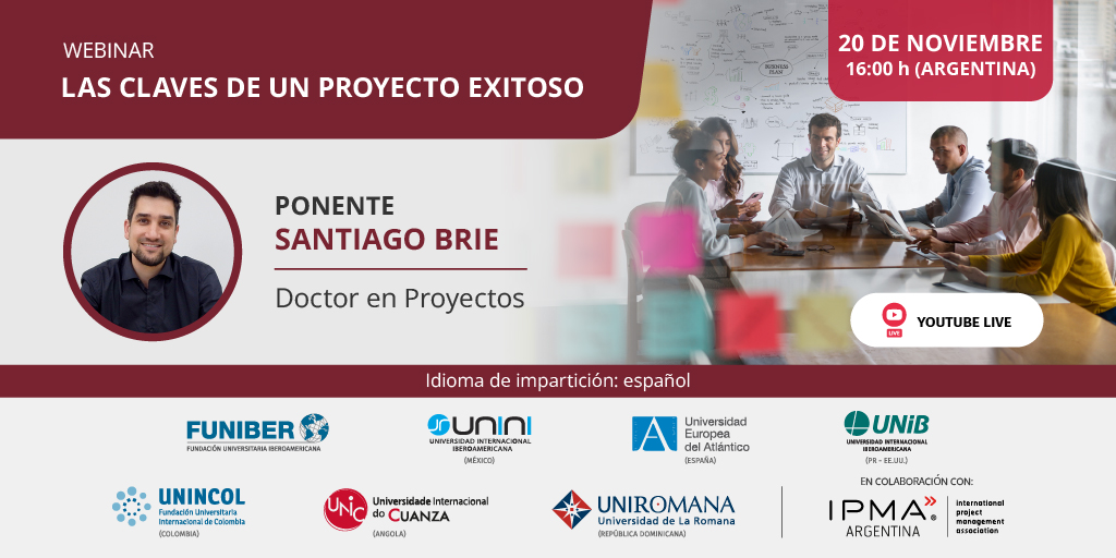 No te pierdas el webinar organizado por UNINI México  «Las claves de un proyecto exitoso» 

🗓️ 20 de noviembre
🕓 16:00 horas (Argentina) 
🔴 Transmisión en vivo en el canal de YouTube de FUNIBER.

👉🏻 Más detalles: fnbr.es/cwg