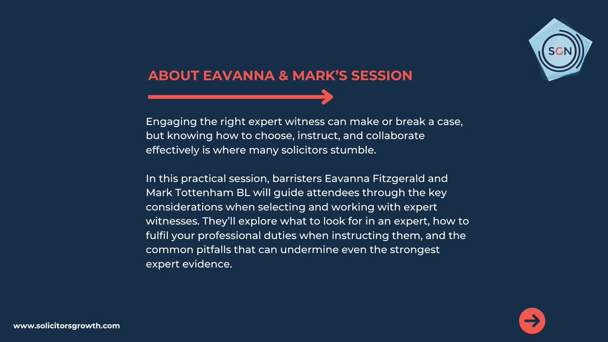 In this practical session, barristers Eavanna Fitzgerald and Mark Tottenham BL will guide attendees through the key considerations when selecting and working with expert witnesses.