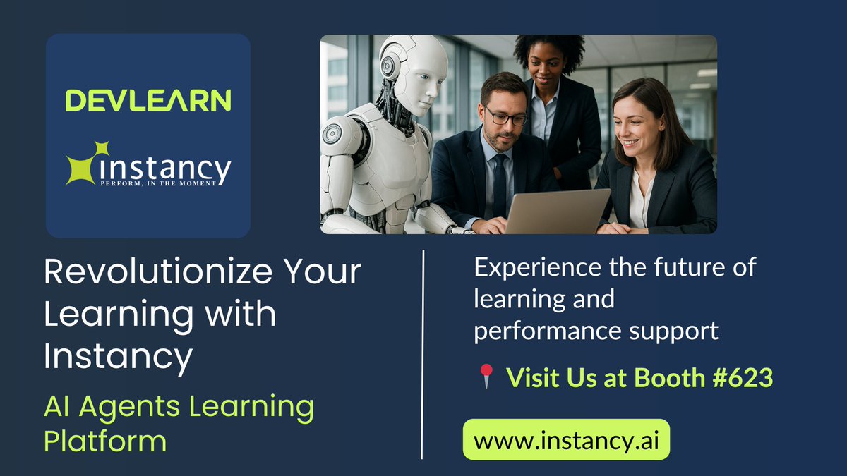 instancy's tweet image. Transform learning with AI Agents!

Instancy.ai helps you save time, turn content into interactive learning, and deliver knowledge when it matters most.

Meet us at Booth #623 to see how AI is reshaping education &amp;amp; performance!
 zurl.co/Su4yM

#DevLearn2025