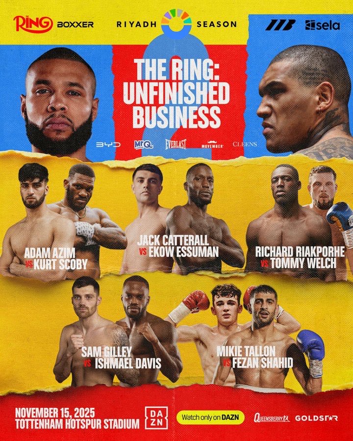 SimBoxx1's tweet image. 🥊

#UnfinishedBusiness #EubankBenn2 undercard - 

🥊 @adamsuperkid v Scoby 

🥊 @jack_catt93 v @ee_engine 

🥊 @R_Riakporhe v Welch 

🥊 @SamGilleyBoxing v @Ishmaeldavis_ 

🥊 Tallon v Shahid

#SimBoxx