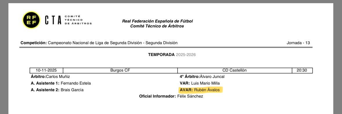 <a href="/CDCastellon/">CD Castellón</a> Me parece que esto es reírse de un club centenario y de toda una ciudad. El <a href="/CTARFEF/">CTA</a> sale diciendo que Ruben Avalos comete un fallo hace una semana que perjudica al Castellón y una semana después el premio es volverlo a meter en la sala VAR en otro partido de nuestro equipo!Asco!