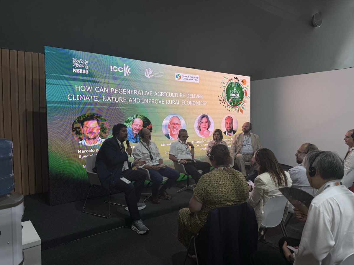 worldfarmersorg's tweet photo. 🗣️At today’s discussion at the @iccwbo #COP30 Pavilion, #WFO made clear that #farmers are decision-makers and bear all the risks.
A just agrifood transition must be farmer-centred, with available, accessible and predictable finance and fair rewarding — because a decent profit is a right.

#FarmersInAction #Farmers4Climate #FarmersAtCOP #COP30Brasil #COP30Amazonia #COP30BrasilAmazonia @AndreaPorro79 @Nestle