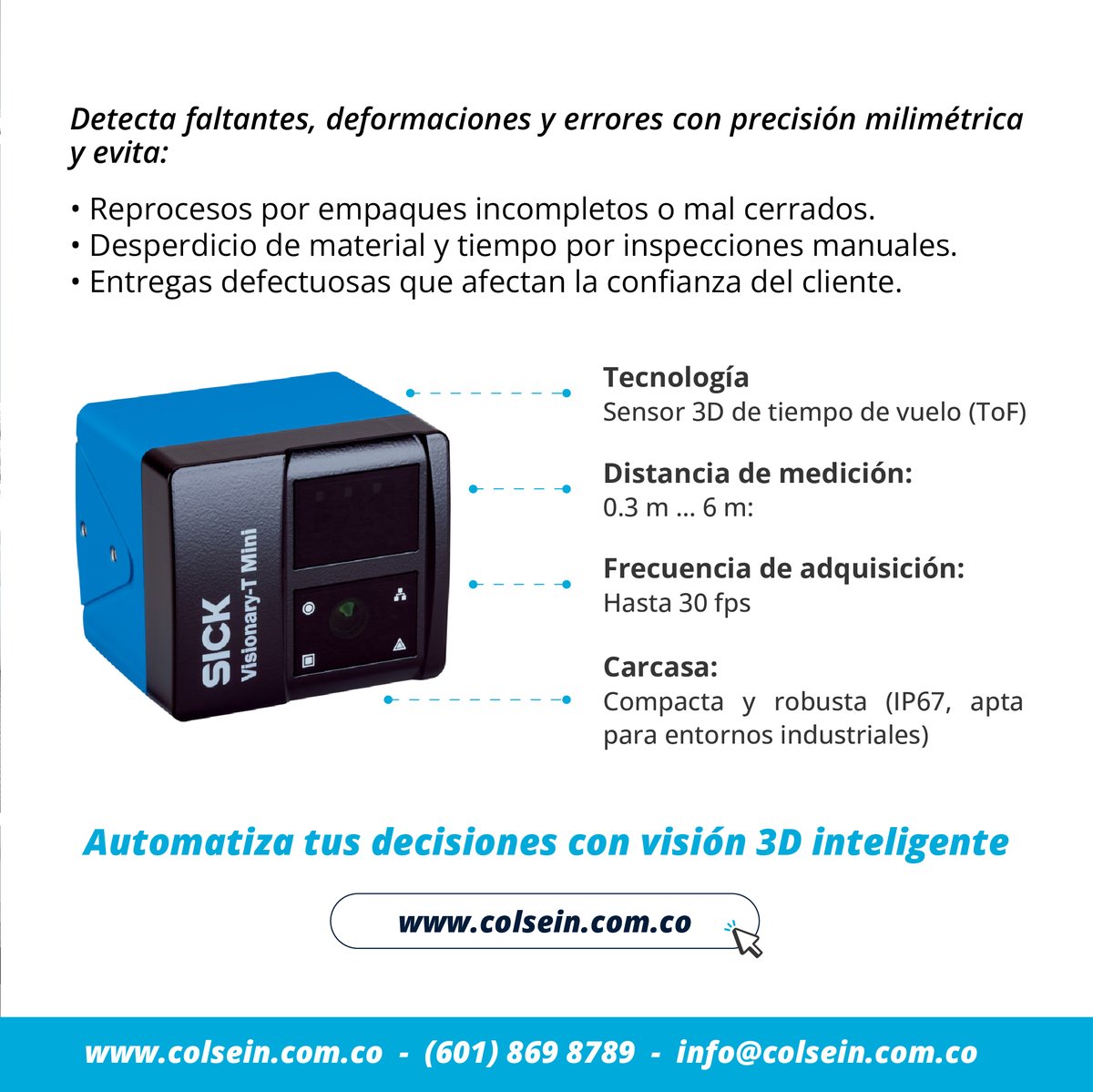 ColseinSAS's tweet image. Con las cámaras @SICK Visionary-T Mini, da el salto a una visión 3D real que detecta faltantes, deformaciones y errores con precisión milimétrica.

🚀 Automatiza tus decisiones con visión 3D inteligente.

🌐 colsein.com.co
#Visión3D #AutomatizaciónIndustrial #Colsein