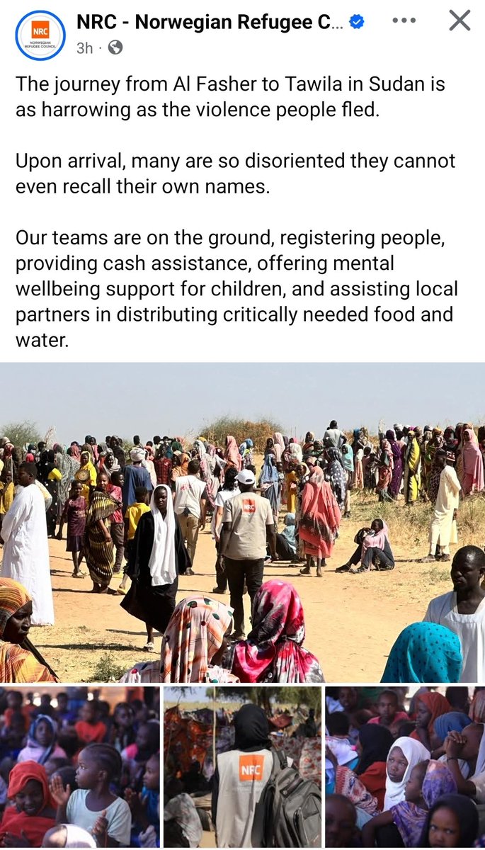 They can't remember their own names...

"The journey from Al Fasher to Tawila in #Sudan is as harrowing as the violence people fled.
Upon arrival, many are so disoriented they cannot even recall their own names."
Via <a href="/NRC_Norway/">Norwegian Refugee Council</a> on FB
#SaveElFasher #KeepEyesOnSudan #EyesOnDarfur