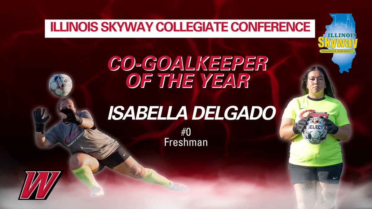 ⚽️ Congratulations to Waubonsee women's soccer goalkeeper Isabella Delgado on being named ISCC Co-Goalkeeper of the Year! #WaubonseeSoccer #GoChiefs