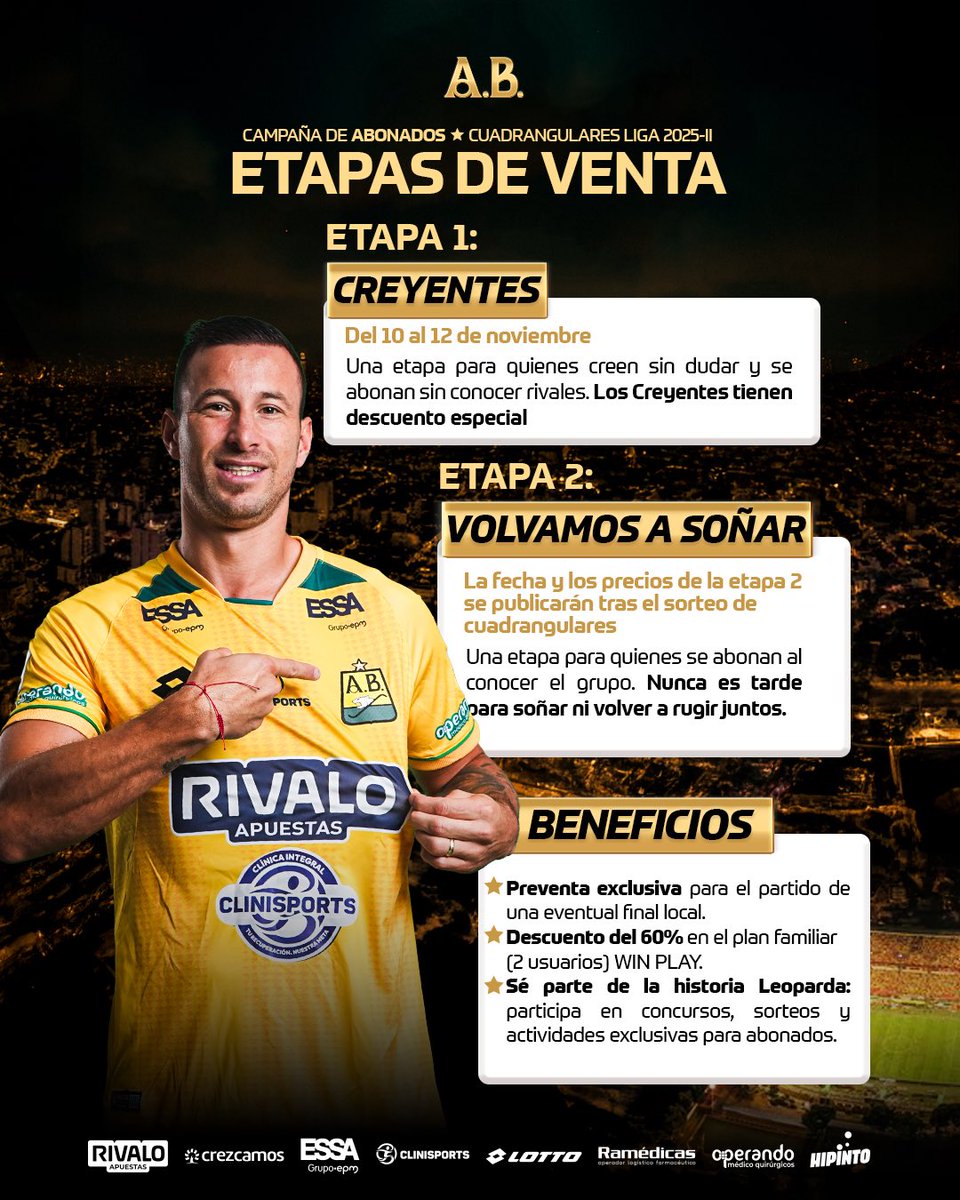ABucaramanga's tweet photo. ¡𝐀𝐍𝐓𝐄𝐒 𝐃𝐄𝐋 𝐋𝐈𝐃𝐄𝐑𝐀𝐓𝐎, 𝐇𝐔𝐁𝐎 𝐂𝐑𝐄𝐘𝐄𝐍𝐓𝐄𝐒!💥

👉 Habilitada la etapa “𝐂𝐑𝐄𝐘𝐄𝐍𝐓𝐄𝐒 para los abonos de cuadrangulares 2025-2🔥
☑️ Etapa 1: Disponible el 10, 11 y 12 de noviembre
⚠️ Si eres abonado antiguo (Liga 2025-2), puedes recargar tu abono en Quickticket.

🎟️Compra tu abono en: https://t.co/QXlIZZ79og
Términos y condiciones en nuestra página web: https://t.co/w0GOEBsDq2