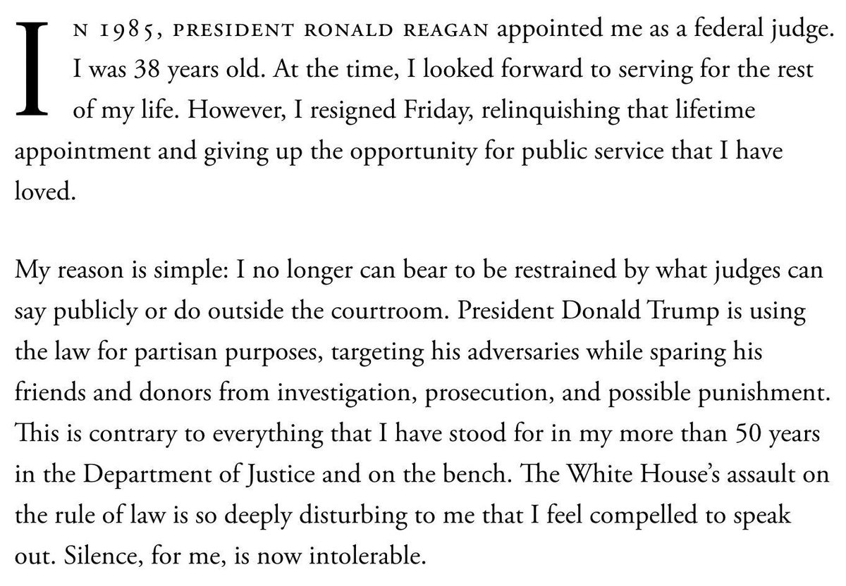 CFTobin's tweet image. Statement from The Honorable Mark L. Wolf, Senior Judge of the U.S. District Court for the District of Massachusetts, who is resigning after 40 years on the bench.