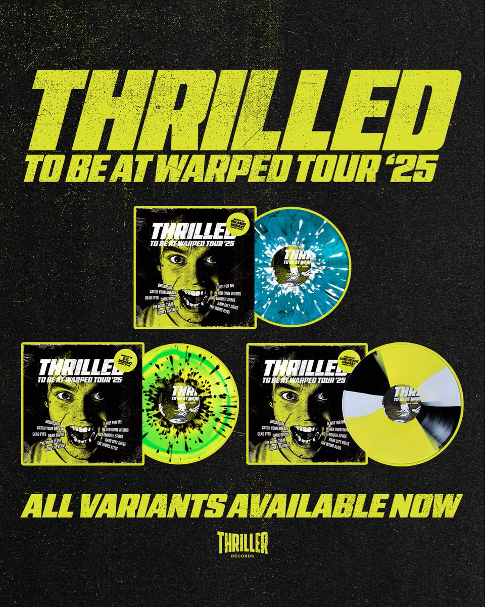 All variants of "Thrilled to Be At Warped Tour '25" are now available for purchase over at thrillerrecords.com! Can't pick a favorite? All 3 are available for purchase as a bundle!