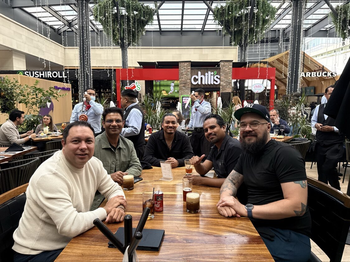 SynergySuite Mexico team out here building bridges over lunch! 🌉 Great to see Anoop, Carlos, Cesar, and Jorge hanging out and fueling up. We have the best teams ever!  🤝 #SynergySuite #Mexico #restauranttech