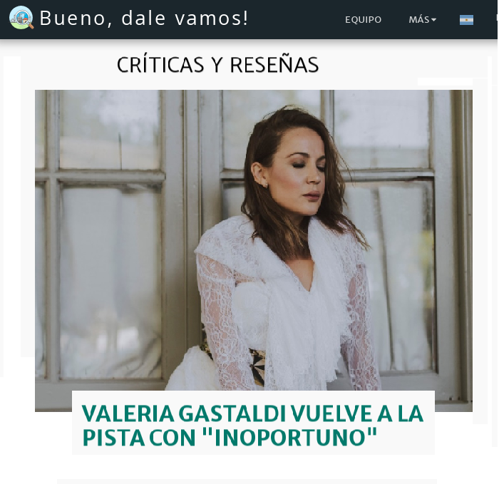 🚨 Nuevo single de Valeria Gastaldi, "Inoportuno"🕺

🎉 Reseña de @cdjournalist
 en @bdalevamos ⤵️
bit.ly/3Lz6kPu

<a href="/valeriagastaldi/">Valeria Gastaldi</a> 
Jueves 18 de diciembre en <a href="/cafeberlinbsas/">Café Berlín Buenos Aires</a>  
Entradas  <a href="/livepassarg/">Livepass Argentina</a> 
<a href="/EpsaMusic/">Epsa Music</a> 

#ValeriaGastaldi #Inoportuno 
#ShowenVivo #SingleNuevo