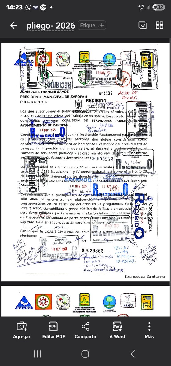 Jacobcristian's tweet photo. Hicimos entrega del pliego petitorio 2026 a las autoridades de  @ZapopanGob ,  la coalicion en el minicipio para beneficio de la base trabajadora, Simdicato Zapopan, presente !!!! https://t.co/Dt9JjjF14E