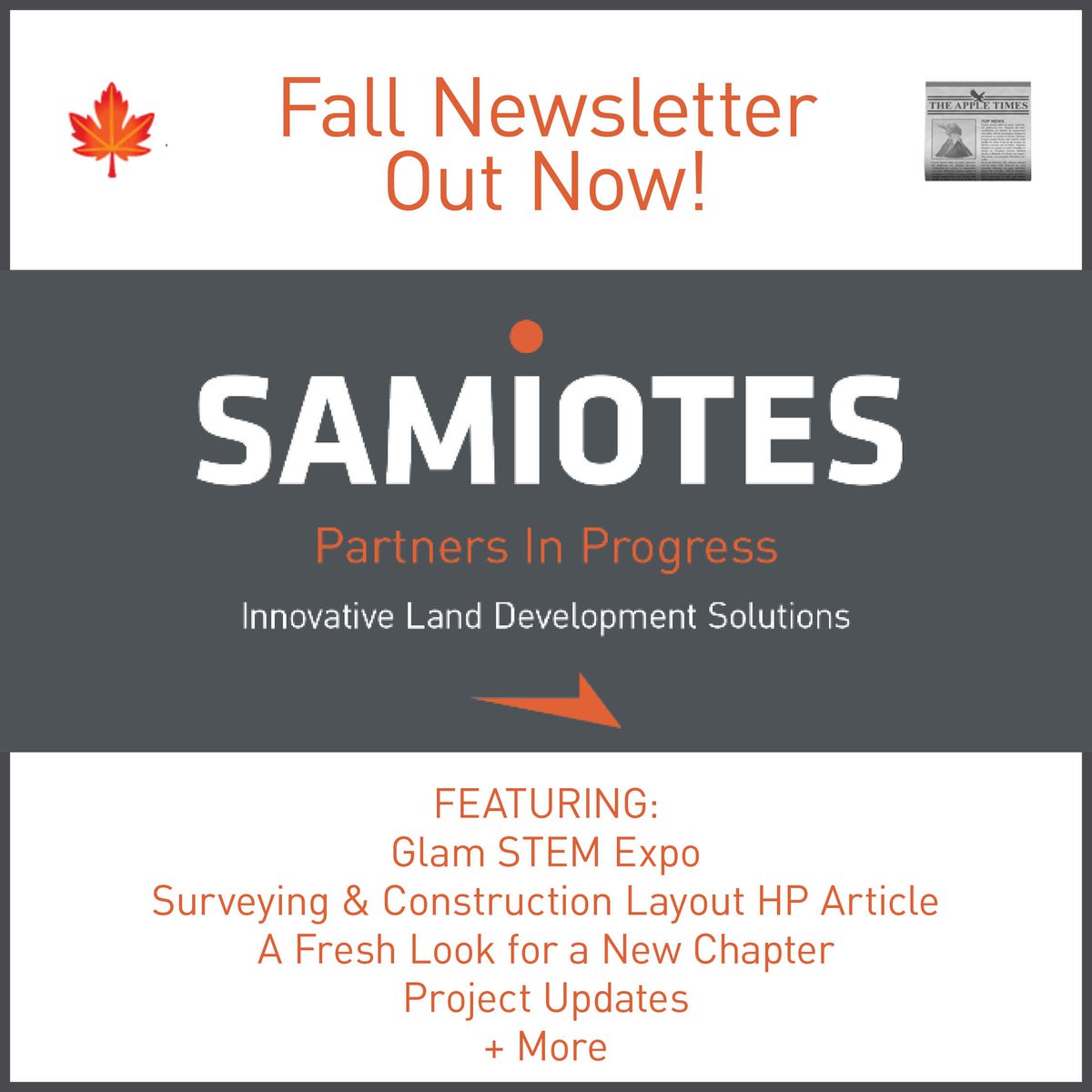 samiotesinc's tweet image. 🍁 Our Fall Newsletter is here! See what’s new at Samiotes as we close out another busy season.
Check it out! 
mailchi.mp/df28e9038b54/s…

#Samiotes 
#InnovativeLandDevelopmentSolutions 
#PartnersInProgress 
#CivilEngineering 
#Surveying 
#LandDevelopment 
#STEM 
#Sustainability