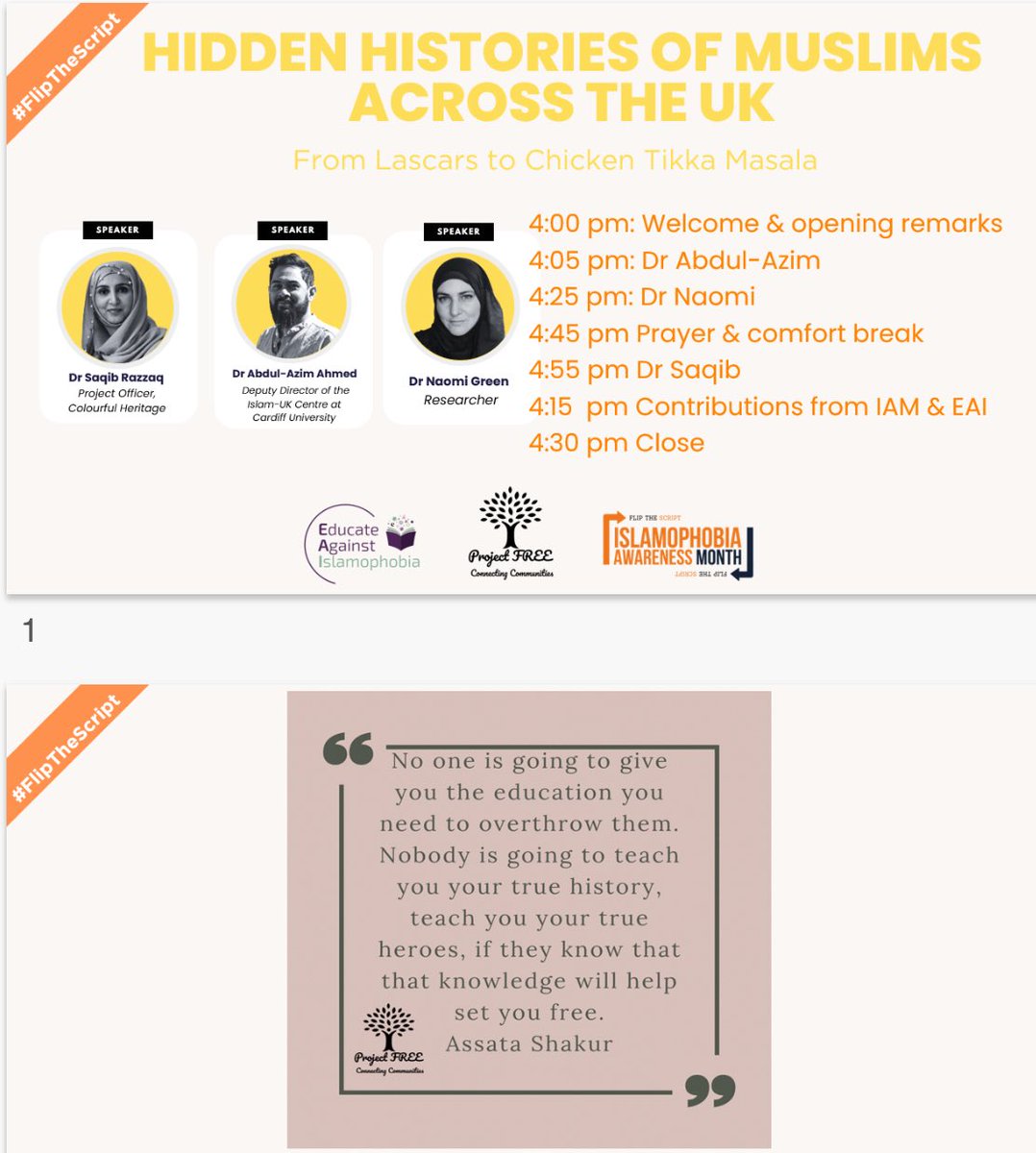 ProjectFreeCIC's tweet image. Our event was amazing! 
Thank you so much @eai_uk &amp;amp; @IslamophobiaAM 
Missed it? No problem!
Access the recording &amp;amp; presenter slides &amp;amp; a resource list ⤵️
Counter #disinformation &amp;amp; #Islamophobia by amplifying this erased history 
@ColourHeritage @AbdulAzim 
drive.google.com/drive/u/0/mobi…
