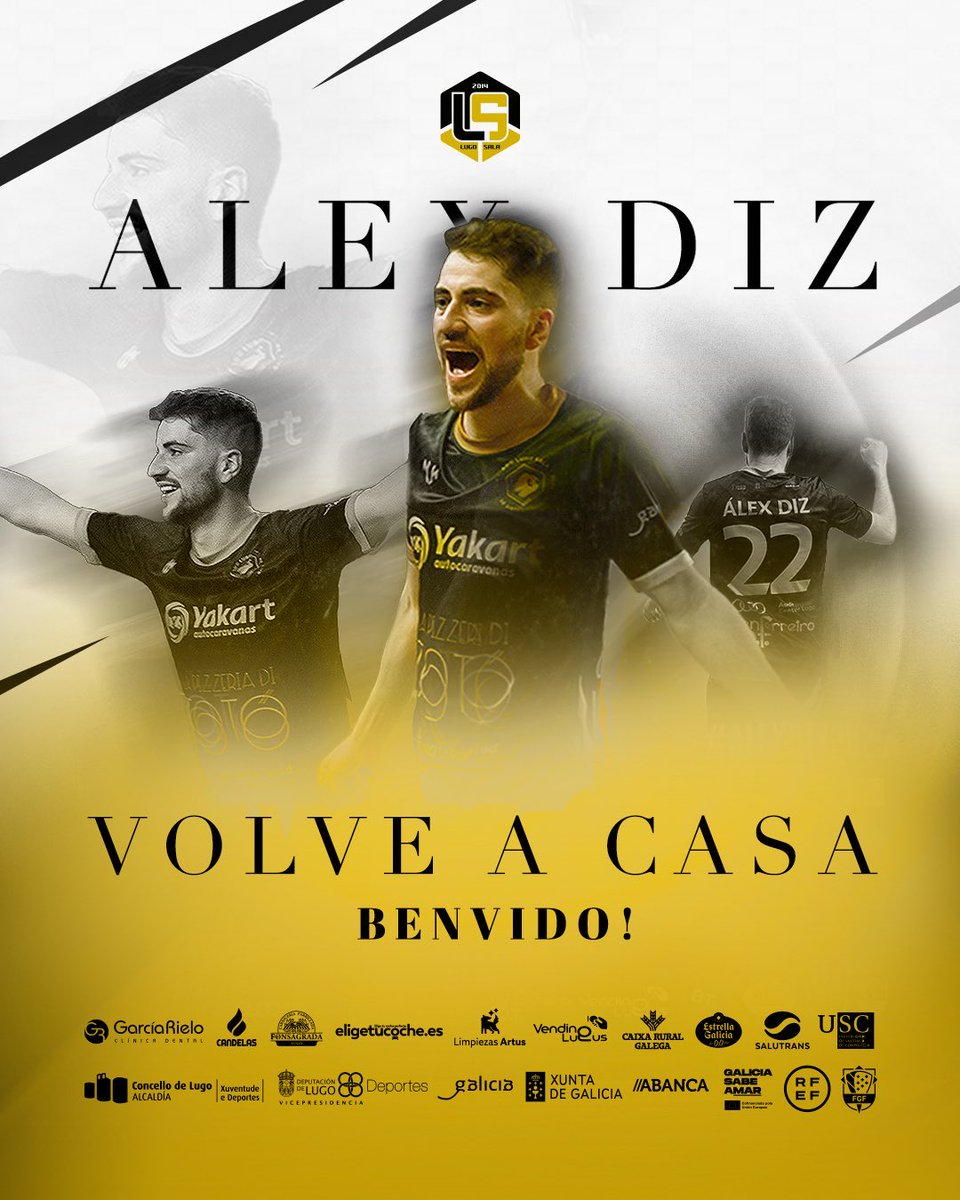 El ala diestro lucense <a href="/_Alexdiz22/">Alex Diz</a> vuelve al <a href="/ADCLugoSala/">Lugo Sala 🤍🖤💛</a>. 

Segunda etapa en el club tras el ciclo 2022-2025. 

Un ascenso a Segunda División en 2024. 

Canterano del Azkar Lugo FS y jugador del primer equipo en Primera División entre 2011 y 2015. 

#lucensismo