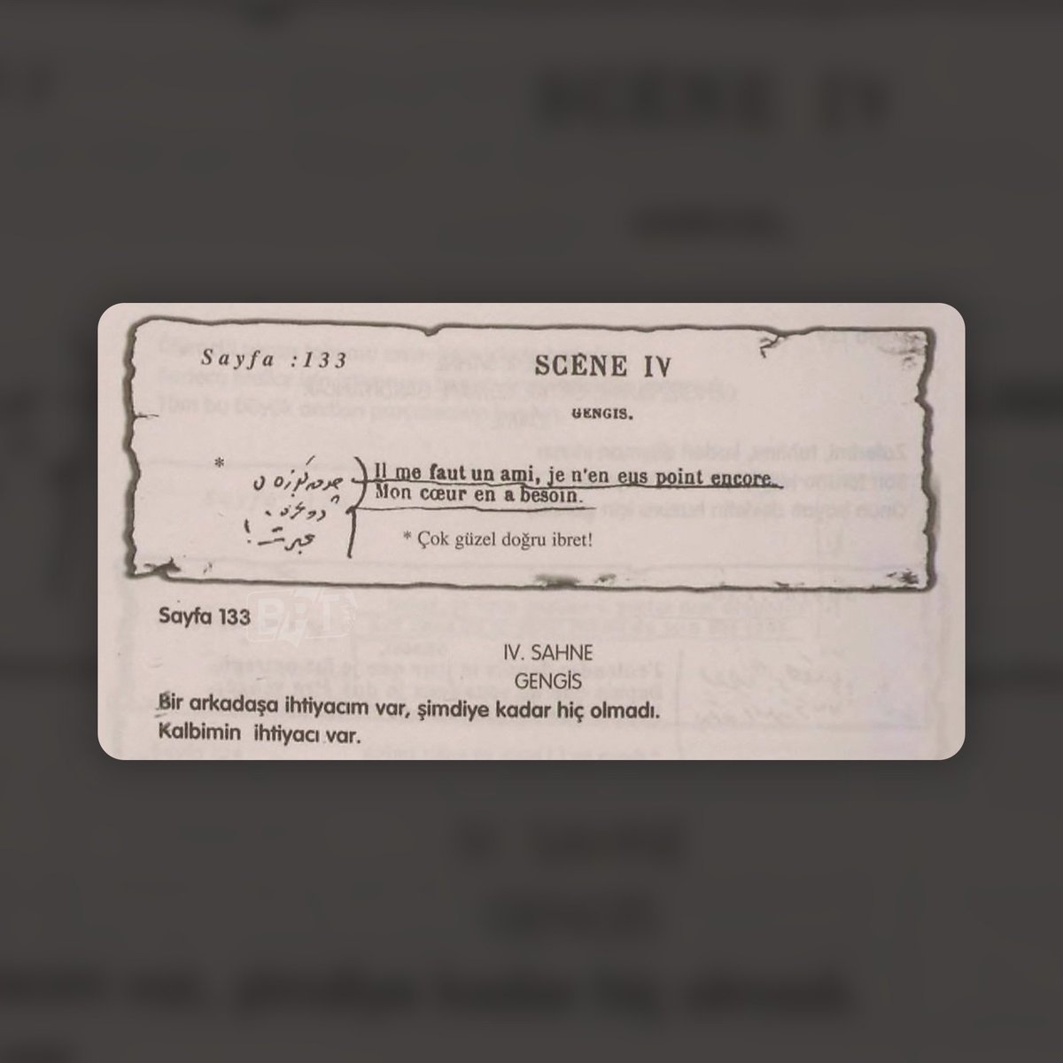 Atatürk’ün Voltaire okurken altını çizdiği not:

“Bir arkadaşa ihtiyacım var. Şimdiye kadar hiç olmadı. Kalbimin ihtiyacı var…”