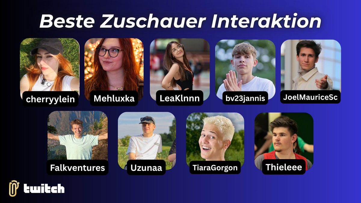 Unsere Nominierten in der Kategorie
Beste Zuschauer Interaktion:

Jetzt Voten unter: clip-awards.de

Spenden unter: gofund.me/27385c4f2

#TwitchDE #clipawards #twitch #streamer #event #gala