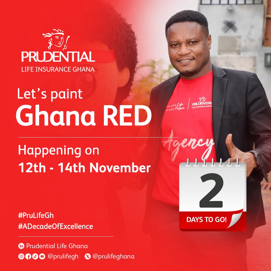 RED ALERT! 🔴

PruRed Day starts in 2 days!

Don’t wait – secure your future today!

Visit our agents at a location near you and discover how we can help you achieve your financial goals.

#PruRedDay
#PruLifeGH
#OurCustomerOurCompass
#EveryLifeEveryFuture