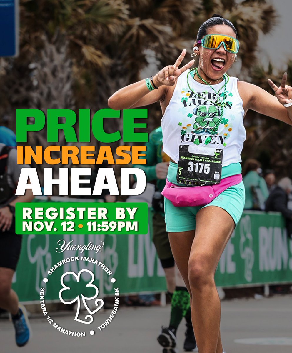 Price Increase Ahead! 

Don’t miss your chance to save some green before prices rise on November 12 at 11:59PM! 

Join us for Virginia’s Premier Race Weekend — because missing out will have you green with envy!  

bit.ly/4gmvsV4