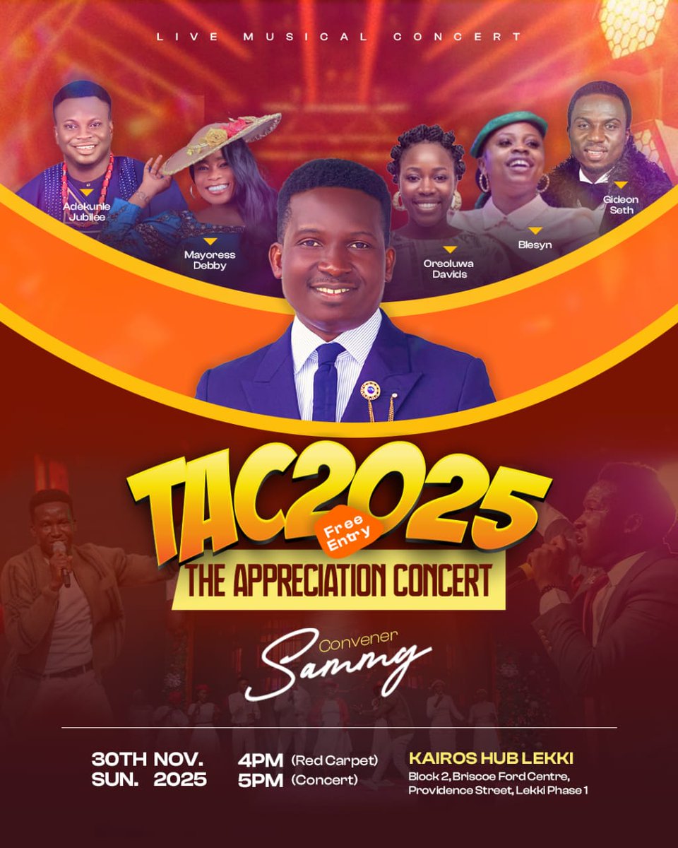 mayoressdebby's tweet photo. I'm glad to join the line-up for TAC 2025 (The Appreciation Concert),convened by Minister Sammy.
 It’s a moment to simply thank God for all He’s done. Join me on
Sun, Nov 30th,2025
 Kairos Hub Lekki, 5 PM
 Red Carpet: 4PM
#AppreciationConcert #TAC2025 #Ministering #mayoressdebby https://t.co/4UvsevDF8n