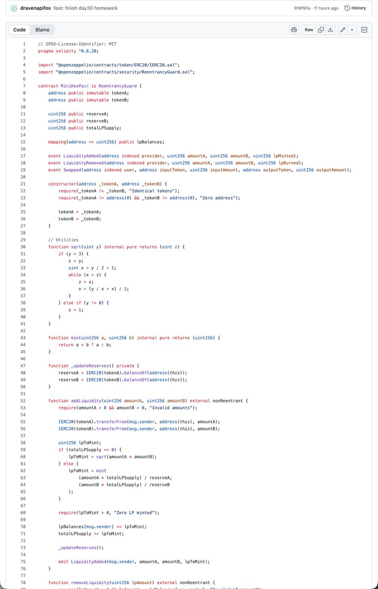 zhtinwn138323's tweet image. Finish day30 homework #30DaysOfSolidity #OpenBuild #Web3Compass #BuildInPublic